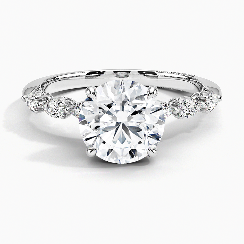 Tacori Sculpted Crescent Pear Diamond Engagement Ring with a Round cut diamond in white gold — top view