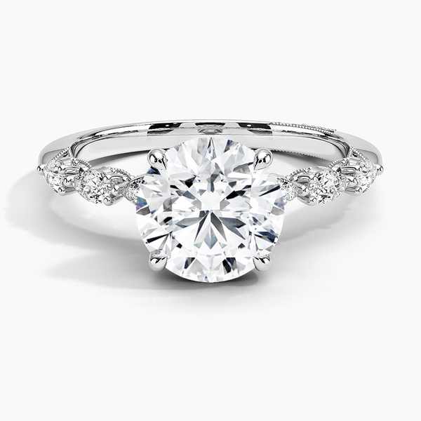 Tacori Sculpted Crescent Pear Diamond Engagement Ring with a Round cut diamond in white gold — top view
