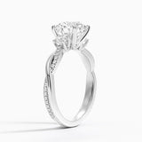 Petite Twisted Vine Three Stone Diamond Engagement Ring with a Round cut diamond in white gold — side view