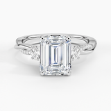 Petite Twisted Vine Three Stone Diamond Engagement Ring with a Emerald cut diamond in white gold — top view