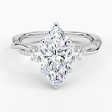 Petite Twisted Vine Three Stone Diamond Engagement Ring with a Marquise cut diamond in white gold — top view