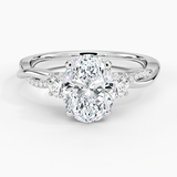 Petite Twisted Vine Three Stone Diamond Engagement Ring with a Oval cut diamond in white gold — top view