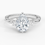 Petite Twisted Vine Three Stone Diamond Engagement Ring with a Pear cut diamond in white gold — top view