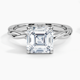 Twisted Vine Solitaire Engagement Ring with a Asscher cut diamond in white gold — top view
