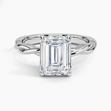 Twisted Vine Solitaire Engagement Ring with a Emerald cut diamond in white gold — top view