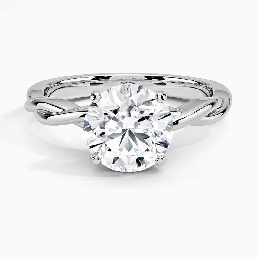 Twisted Vine Solitaire Engagement Ring with a Round cut diamond in white gold — top view