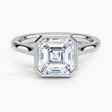 Luna 2mm Bezel Engagement Ring with a Asscher cut diamond in white gold — top view