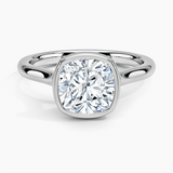 Luna 2mm Bezel Engagement Ring with a Cushion cut diamond in white gold — top view