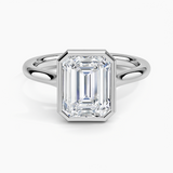 Luna 2mm Bezel Engagement Ring with a Emerald cut diamond in white gold — top view