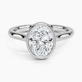 Luna 2mm Bezel Engagement Ring with a Oval cut diamond in white gold — top view
