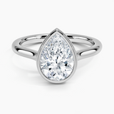 Luna 2mm Bezel Engagement Ring with a Pear cut diamond in white gold — top view