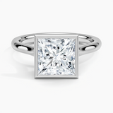 Luna 2mm Bezel Engagement Ring with a Princess cut diamond in white gold — top view