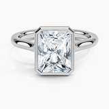 Luna 2mm Bezel Engagement Ring with a Radiant cut diamond in white gold — top view