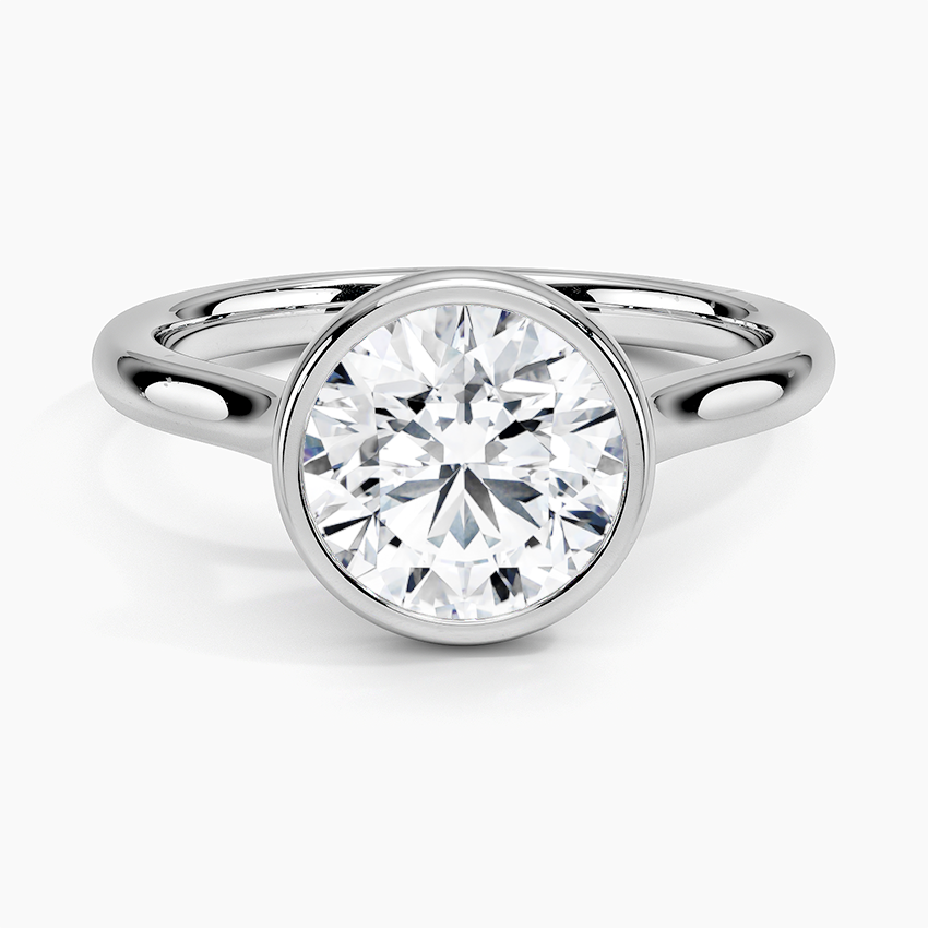 Luna 2mm Bezel Engagement Ring with a Round cut diamond in white gold — top view