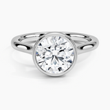 Luna 2mm Bezel Engagement Ring with a Round cut diamond in white gold — top view