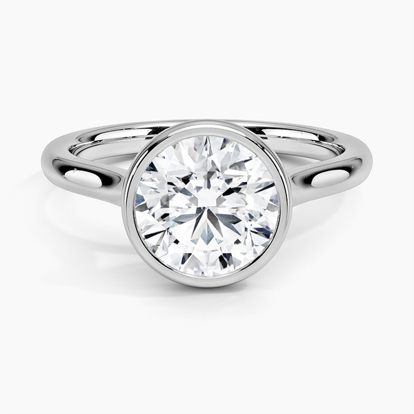 Luna 2mm Bezel Engagement Ring with a Round cut diamond in white gold — top view