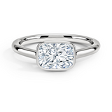 Luna East-West Bezel Solitaire Engagement Ring with a Cushion cut diamond in white gold