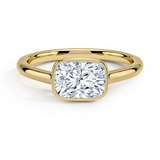Luna East-West Bezel Solitaire Engagement Ring with a Cushion cut diamond in yellow gold