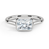 Luna East-West Bezel Solitaire Engagement Ring with a Radiant cut diamond in white gold