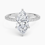 Petite Shared Prong Half Coverage Diamond Engagement Ring with a Marquise cut diamond in white gold — top view