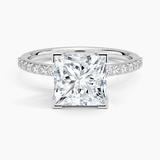 Petite Shared Prong Half Coverage Diamond Engagement Ring with a Princess cut diamond in white gold — top view