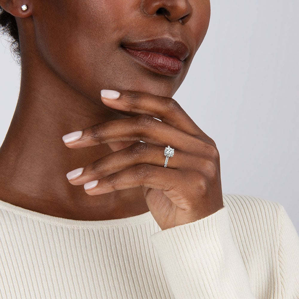 Petite Shared Prong Half Coverage Diamond Engagement Ring