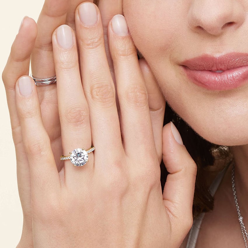 Petite Shared Prong Half Coverage Diamond Engagement Ring