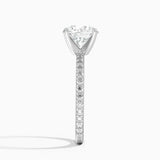 Petite Shared Prong Three-Quarter Coverage Diamond Engagement Ring with a Round cut diamond in white gold — profile view