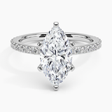 Petite Shared Prong Three-Quarter Coverage Diamond Engagement Ring with a Marquise cut diamond in white gold — top view