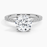 Petite Shared Prong Three-Quarter Coverage Diamond Engagement Ring with a Round cut diamond in white gold — top view