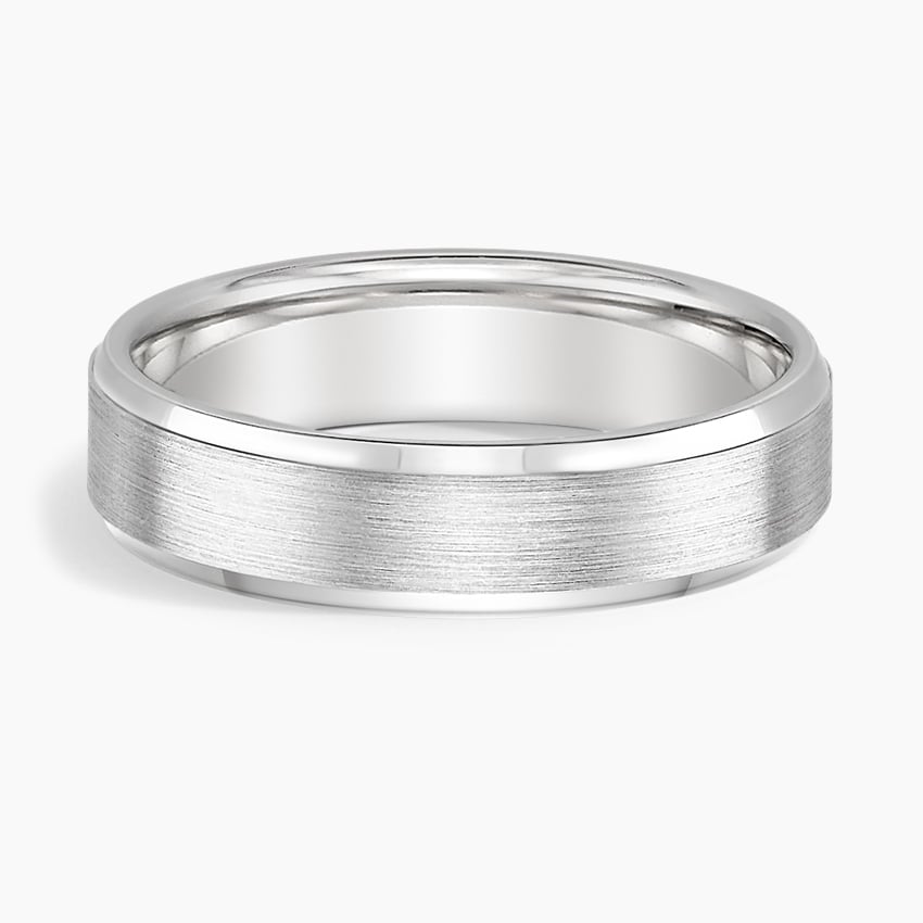 Beveled Edge Matte 5.5mm Wedding Ring in white gold — top view
