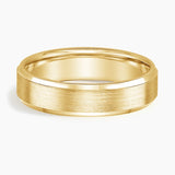 Beveled Edge Matte 5.5mm Wedding Ring in yellow gold — top view