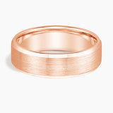 Beveled Edge Matte 6.5mm Wedding Ring in rose gold — top view