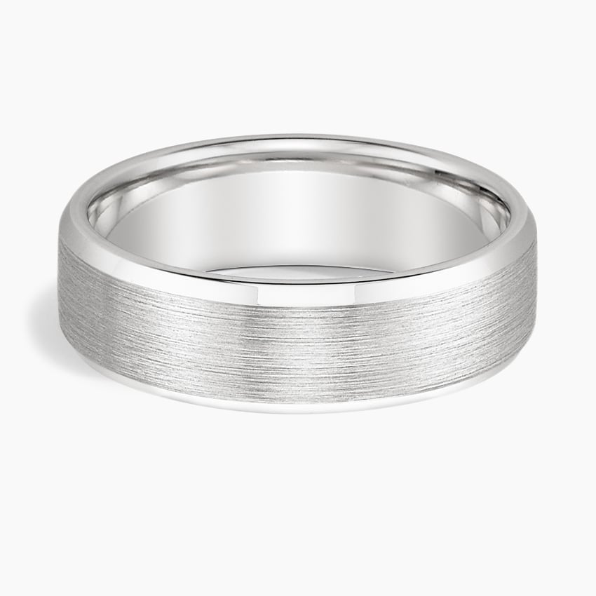 Beveled Edge Matte 6.5mm Wedding Ring in white gold — top view