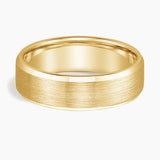 Beveled Edge Matte 6.5mm Wedding Ring in yellow gold — top view