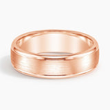 Beveled Edge Matte with Grooves 6mm Wedding Ring in rose gold — top view