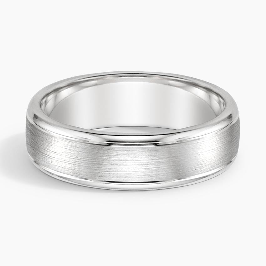 Beveled Edge Matte with Grooves 6mm Wedding Ring in white gold — top view