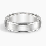 Beveled Edge Matte with Grooves 6mm Wedding Ring in white gold — top view