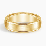 Beveled Edge Matte with Grooves 6mm Wedding Ring in yellow gold — top view