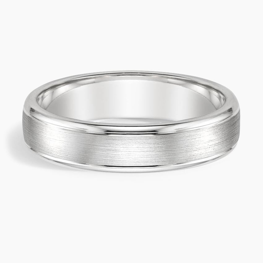 Beveled Edge Matte with Grooves 5mm Wedding Ring in white gold — top view