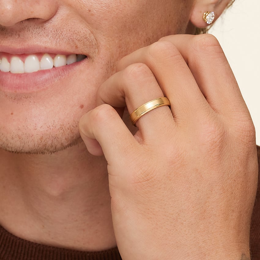 Beveled Edge Matte with Grooves 5mm Wedding Ring
