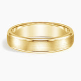 Beveled Edge Matte with Grooves 5mm Wedding Ring in yellow gold — top view