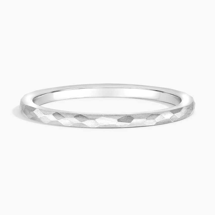 Matte Hammered Petite Comfort Fit Wedding Ring in white gold — top view