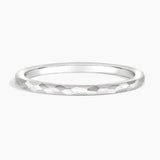 Matte Hammered Petite Comfort Fit Wedding Ring in white gold — top view