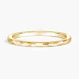 Matte Hammered Petite Comfort Fit Wedding Ring in yellow gold — top view