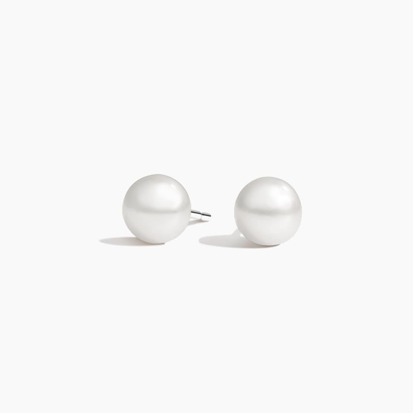 Premium Akoya Cultured Pearl Stud Earrings (6mm) in white gold — top view