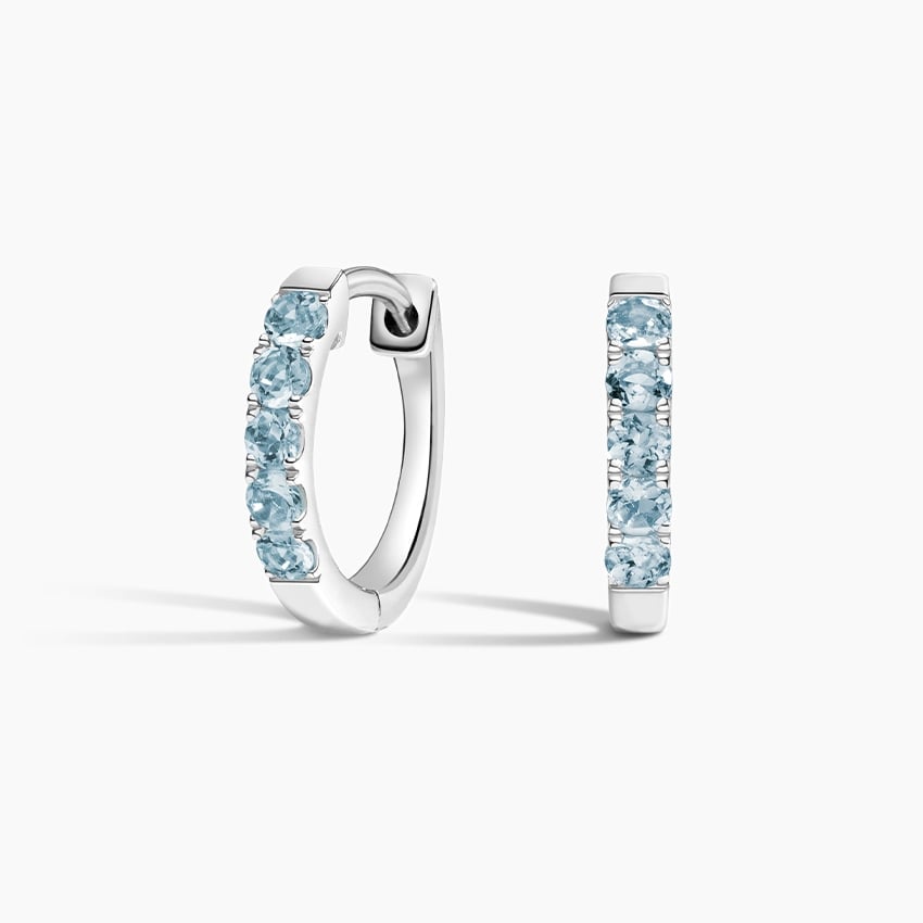 Soiree Aquamarine Huggie Earrings in white gold — top view
