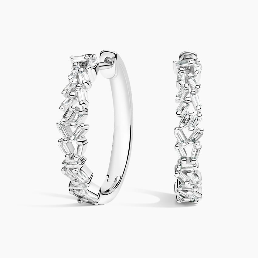 Baguette Diamond Cluster Hoop Earrings (1/4 ct. tw.) in white gold — top view