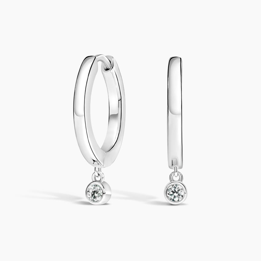 Diamond Drop Huggie Earrings in white gold — top view