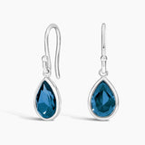 Teardrop London Blue Topaz Earrings in white gold — top view